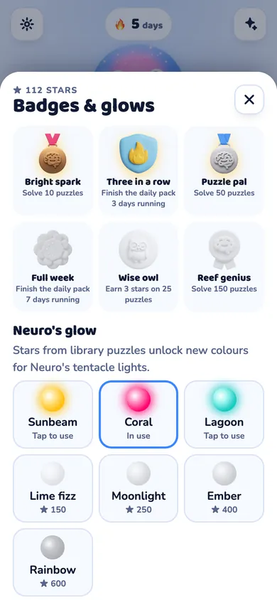 Badges and Neuro's glow colours